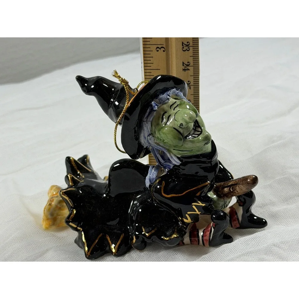 Blue Sky Clayworks Heather Goldminc Ceramic Witch Broom Ornament HW 22081